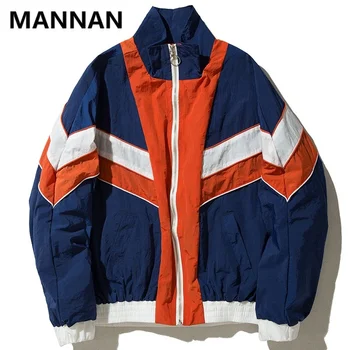 MANNAN Vintage Multicolor Color Block Лоскутные куртки-ветровки в стиле пэчворк 2023 Осенняя одежда в стиле хип-хоп на молнии, повседневные куртки на молнии