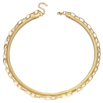MinaMaMa Многослойная цепочка из нержавеющей стали Колье-чокер для женщин Модные двухслойные ожерелья Ювелирные изделия Подарки
