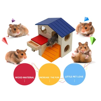 Большой Дом, Принадлежности для хомячков, Игрушки, Маленькие домашние животные, Двухслойная вилла-гнездо с голубой крышей, Бревенчатая хижина из массива дерева