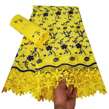 Желтое Швейцарское вуалевое кружево, Гипюровая кружевная ткань высокого качества, 7 ярдов, Африканская вышивка из 100% хлопка, Швейцарская кружевная ткань для платья B920