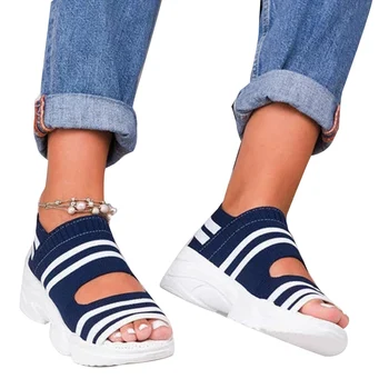 Женские сандалии на платформе, нескользящие кроссовки для ходьбы, вязаные носки, кроссовки