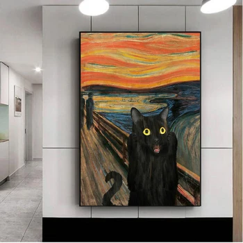 Забавный портрет черного кота, картины на холсте, плакаты и принты, современные настенные рисунки для гостиной, украшения дома Cuadros