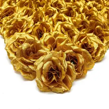 Искусственные цветы Шелковые головки роз 50шт для украшения шляп, одежды, альбома, свадебного украшения (золото)