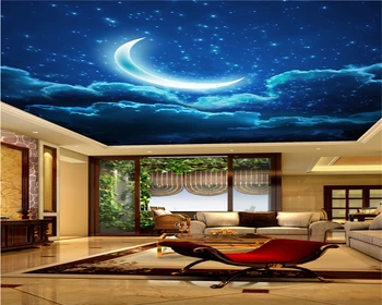 обои beibehang для гостиной, персонализированный стиль рисования, ночное небо, луна, звезды, гостиная, спальня, настенная роспись zenith behang