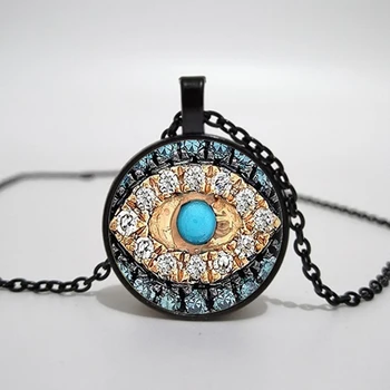 Ожерелье от сглаза, арт-ожерелье с талисманом удачи, стеклянное ожерелье с подводкой для глаз, ожерелье с подвеской, картина ручной работы