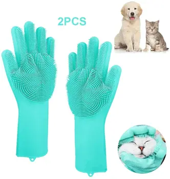 Перчатки для чистки домашних животных, Шампунь для купания собак, кошек, Перчатка для мытья посуды, Волшебная Губка для мытья посуды, Силиконовая Перчатка для удаления волос