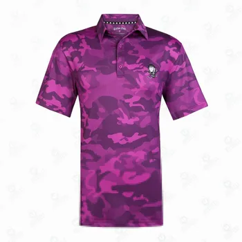 Футболка для гольфа Tattoo Camo Pro Cool Stretch, фиолетовый модный топ для гольфа, Летнее поло с короткими рукавами, спортивная повседневная теннисная футболка Hombre