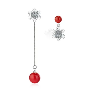 2021 Новые серьги-гвоздики с длинной кисточкой в виде снежинки, асимметричные серьги-гвоздики с красным жемчугом, Очаровательные женские украшения для девочек, Рождественский подарок