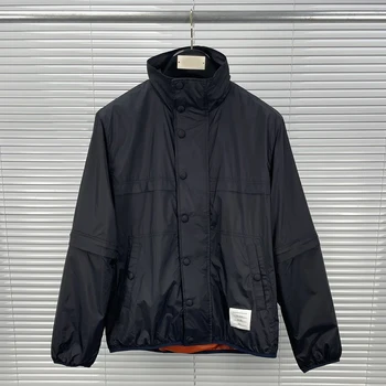 2023 Модная куртка бренда TB THOM, мужские Свободные Кардиганы, одежда, Однотонная черная куртка-стойка, лоскутное Весенне-осеннее повседневное пальто