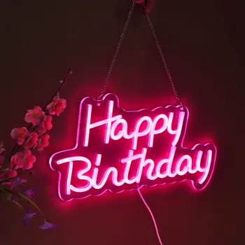 2023 Новая светодиодная неоновая вывеска Happy Birthday для декора вечеринки по случаю Дня рождения, акриловое художественное оформление стены подарочной комнаты с питанием от USB, неоновый свет