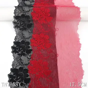 28 ярдов Большого цветочного узора 18 см, черно-красная цветочная вышивка, Кружевная сетка, кружевная полиэфирная ткань для дам