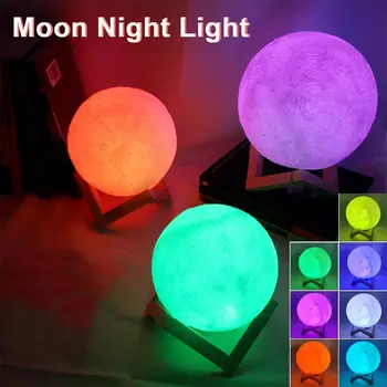 3D печать Лунная лампа светодиодный ночник на батарейках с подставкой Звездная лампа Прикроватная тумбочка для спальни Домашний декор Ночник Детский подарок