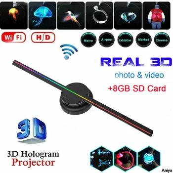 40 см SD-карта 3D вентилятор Голографический проектор T40 Led Логотип Голографическая подсветка Мини-удобный плеер Поддержка дисплея Изображения и видео