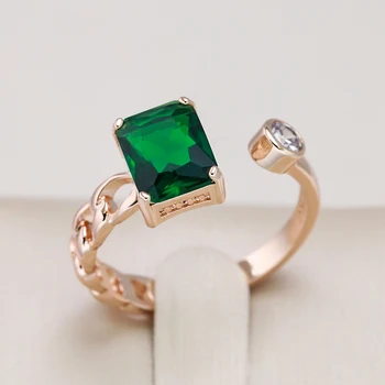 Kinel Hot Роскошное Квадратное кольцо из зеленого натурального циркона для женщин из розового золота 585 пробы, Модные Повседневные Винтажные кольца, Изысканные ювелирные изделия