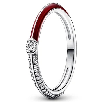 Original Me Styling Pave & Red Dual с хрустальными кольцами для женщин, кольцо из стерлингового серебра 925 пробы, подарок для свадебной вечеринки, Европейские ювелирные изделия
