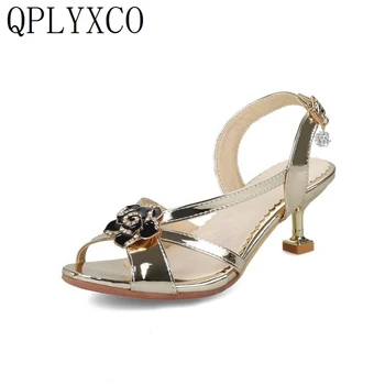QPLYXCO/ Новая распродажа, большие и маленькие размеры 30-47, женские босоножки на шпильке с открытым носком и высоком каблуке, обувь для вечеринок, женские туфли-лодочки, 9005