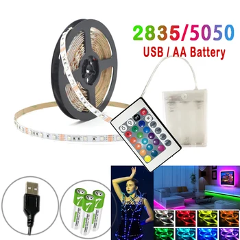 RGB светодиодная лента с питанием от батареи 5 В 5050 USB Гибкая Световая лента Украшение подсветки телевизора Освещение для вечеринки Декор спальни Кухни