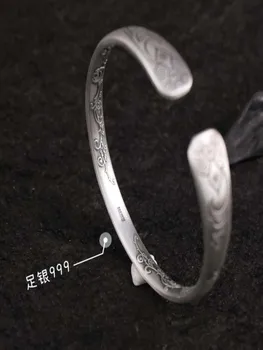 S999 аналог браслета в винтажном китайском национальном стиле цветок лотоса цветок пиона старинный женский художественный элемент серебряный браслет