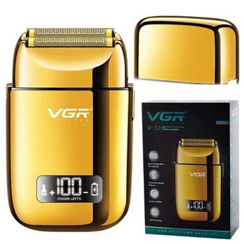 VGR Barber Металлическая электробритва для волос бороды с 3 скоростями регулировки, влажная сухая перезаряжаемая электрическая бритва для мужчин, станок для бритья на лысой голове