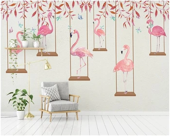 WELLYU Современная классическая шелковая ткань papel de parede обои простой мультфильм фламинго личность детская комната стены background3D