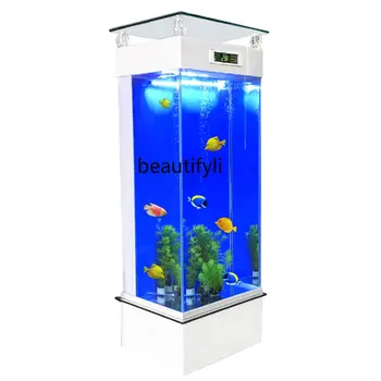 zq Гостиная, Небольшой аквариум, Бытовая смена воды, Прямоугольный напольный аквариум для рыб, вертикальный из сверхбелого стекла