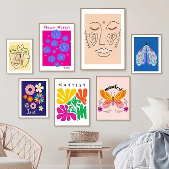 Абстрактный Матисс, линия Парижского цветочного рынка, плакаты с бабочками, настенный арт, печать на холсте, настенные панно, декор гостиной