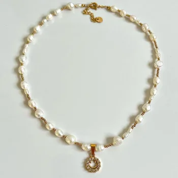 Винтажное круглое ожерелье с улыбающимся лицом из фианита, жемчуга с золотым бисером, ожерелье-цепочка ручной работы для женщин, украшения для шеи
