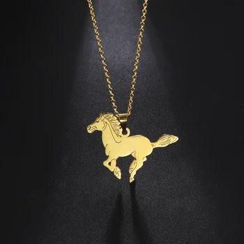 Геометрическое ожерелье с подвеской в виде бегущей лошади для женщин, модное колье из нержавеющей стали, колье-чокер, ювелирные изделия, подарки на годовщину