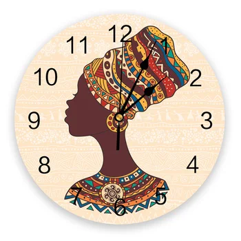 Декоративные круглые настенные часы в этническом африканском стиле с арабскими цифрами, не тикающие настенные часы большого размера для спальни, ванной комнаты