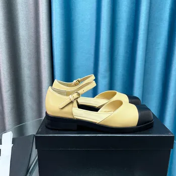 Дизайнерские модельные туфли, Лоферы Tabi, Новая обувь из натуральной кожи с круглым носком, женская обувь на круглом каблуке, Женское весенне-осеннее вечернее платье.
