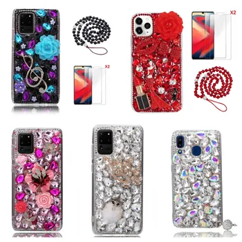 для Samsung Galaxy A02 Чехол для телефона с защитной пленкой и ремешком, девчачьи Бриллианты, блестящие кристаллы, мягкий чехол для телефона для женщин