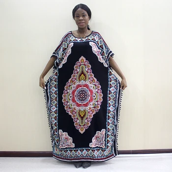 Женское длинное платье с хлопковым принтом дашики в африканском стиле в богемном стиле и красочным помпоном