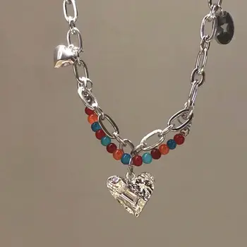 Женское ожерелье-ошейник из разноцветного бисера из титановой стали