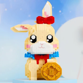 Игрушка для детей Прекрасный Кролик с Бантом Креативный Дизайнерский Подарок 3D Модель DIY Мини Алмазные блоки Кирпичное Здание