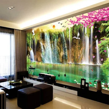 Индивидуальные обои beibehang 3d текущая вода и богатое Восходящее Солнце Dongsheng Yingsong Songshan Water Painting 3d обои