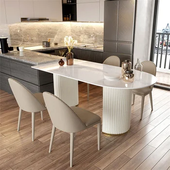 Итальянские минималистичные обеденные столы из шифера для мебели для столовой, современные столики для небольших квартир, дизайнерский полукруглый обеденный стол