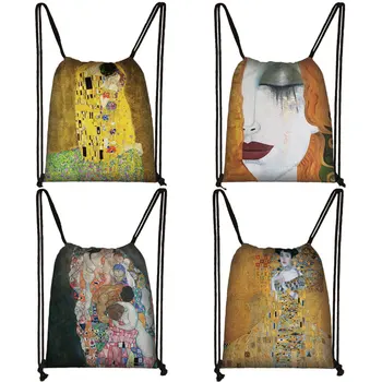 Картина маслом Слезы / Поцелуй Густава Климта, рюкзак, женские модные сумки на шнурке, женские сумки через плечо для путешествий, держатель для обуви