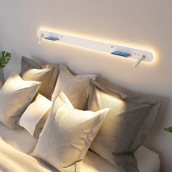 Лампа для чтения с беспроводной зарядкой Прикроватная тумбочка для спальни Современная Простая атмосферная лампа Гостиная Диван Фон Настенный светильник
