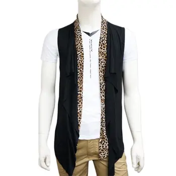 Леопардовый лоскутный жилет, мужской жилет в стиле хип-хоп улицы Харадзюку, модный кардиган без рукавов, халеки