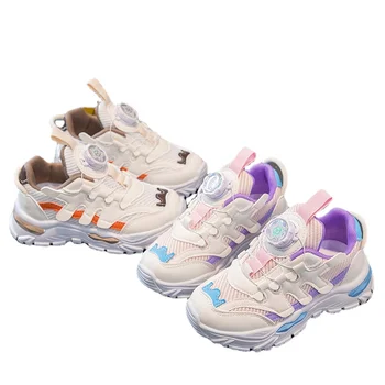 Летние кроссовки для мальчиков и девочек-подростков, дышащие кроссовки для девочек, фиолетово-оранжевая обувь для ходьбы, детские школьные кроссовки