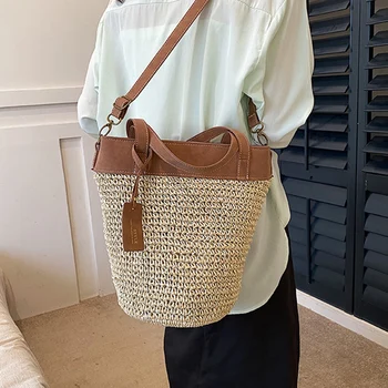 Летняя женская соломенная сумка-тоут 2023 для женщин, новинка в дорожных пляжных сумках, женские сумки через плечо с короткими ручками, сумки