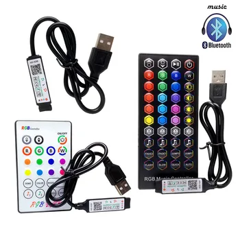 Мини RGB Bluetooth контроллер USB 5V Музыкальный Bluetooth светодиодный контроллер USB 23/40 клавишная полоса Bluetooth контроллер для светодиодной ленты 5V RGB