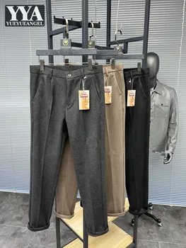 Модные Деловые Мужские Рабочие Шерстяные Костюмные брюки, Облегающие брюки-карандаш, Плюс размер 40, Длинные брюки, Осень-зима, Повседневные брюки-карго