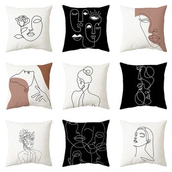 Моранди, абстрактная подушка, линейный персонаж, наволочка, товары для дома, подушка, декоративная подушка для дивана