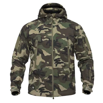 Мужская армейская камуфляжная военная куртка Теплое пальто с капюшоном Зимняя водонепроницаемая ветрозащитная мягкая оболочка Тактическая флисовая охотничья одежда