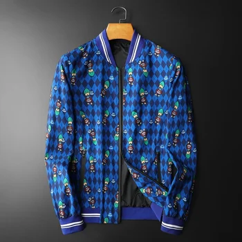 Мужская курткабомбер с мультяшным цветовым контрастным сетчатым рисунком Chaqueta Hombre Повседневная Деловая повседневная куртка в клетку с рисунком размера плюс 4XL