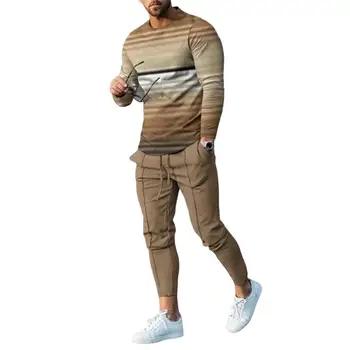 Мужская одежда, Стильный пуловер с круглым вырезом, брюки, комплект из двух предметов, уютные пуловеры, спортивный костюм с круглым вырезом и завязками, мужская одежда