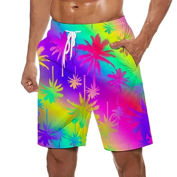Мужские пляжные шорты, плавки, плавки, летние шорты, пляжные шорты, повседневные, праздничные, бохо гавайские, синие, фиолетовые