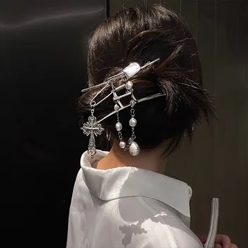Новая высококачественная серая металлическая булавка сильная шпилька для волос личность крест жемчужный краб патрон пан голова волосы коготь аксессуары для волос женщины