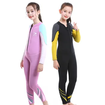 Новый детский гидрокостюм 2,5 мм, цельный гидрокостюм для девочек с длинными рукавами, утолщенный теплый гидрокостюм для серфинга, сноркелинга